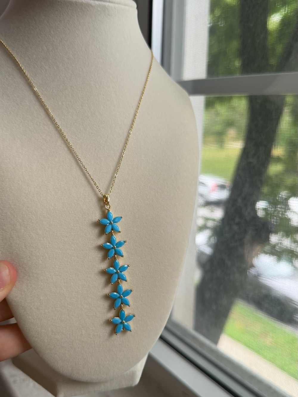 Adina Eden Gold Necklace with Turquoise Blue Flower Drop